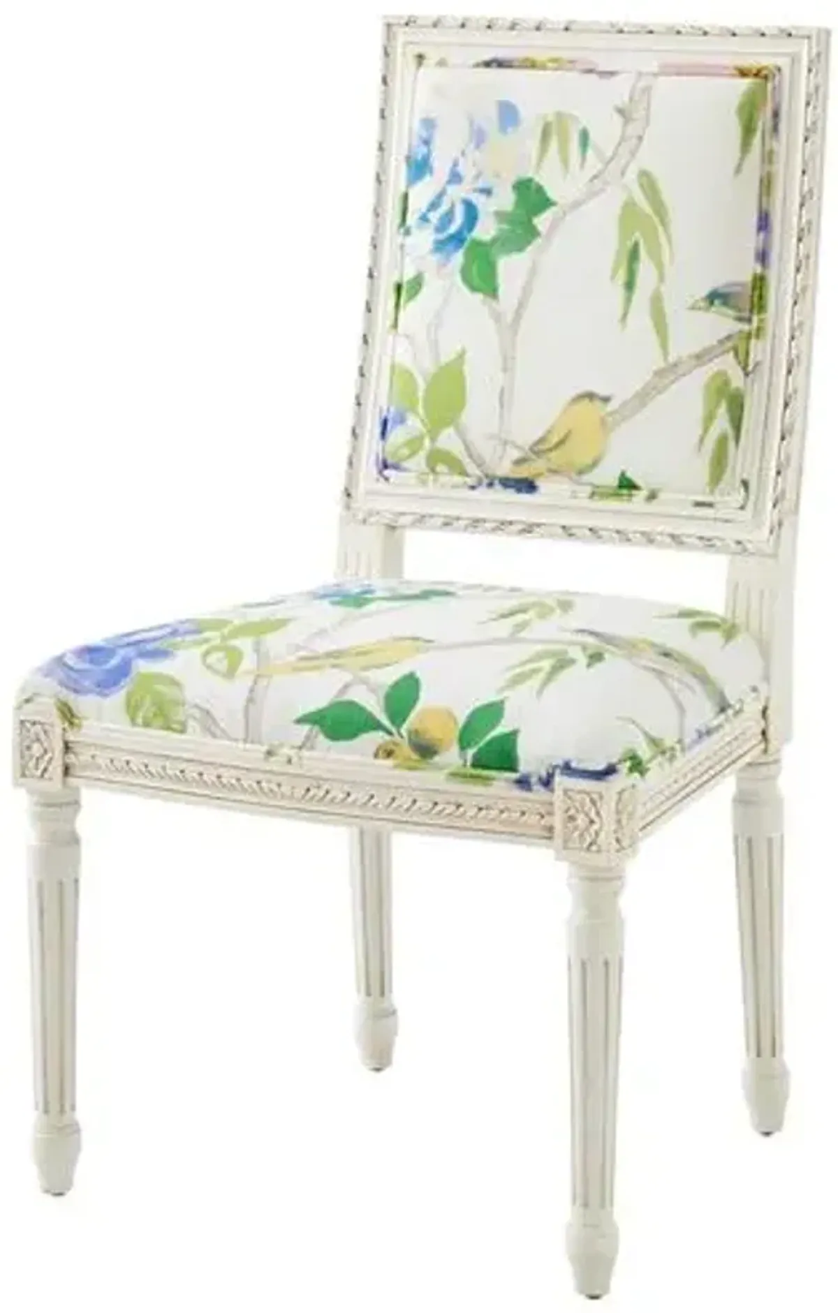 Exeter Side Chair - Lemon Floral/Ivory - White