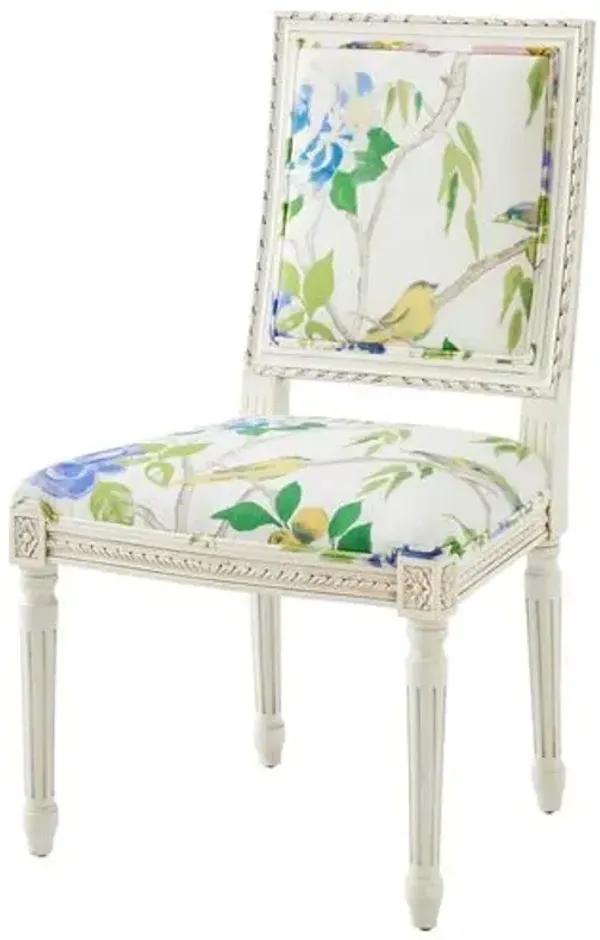 Exeter Side Chair - Lemon Floral/Ivory - White