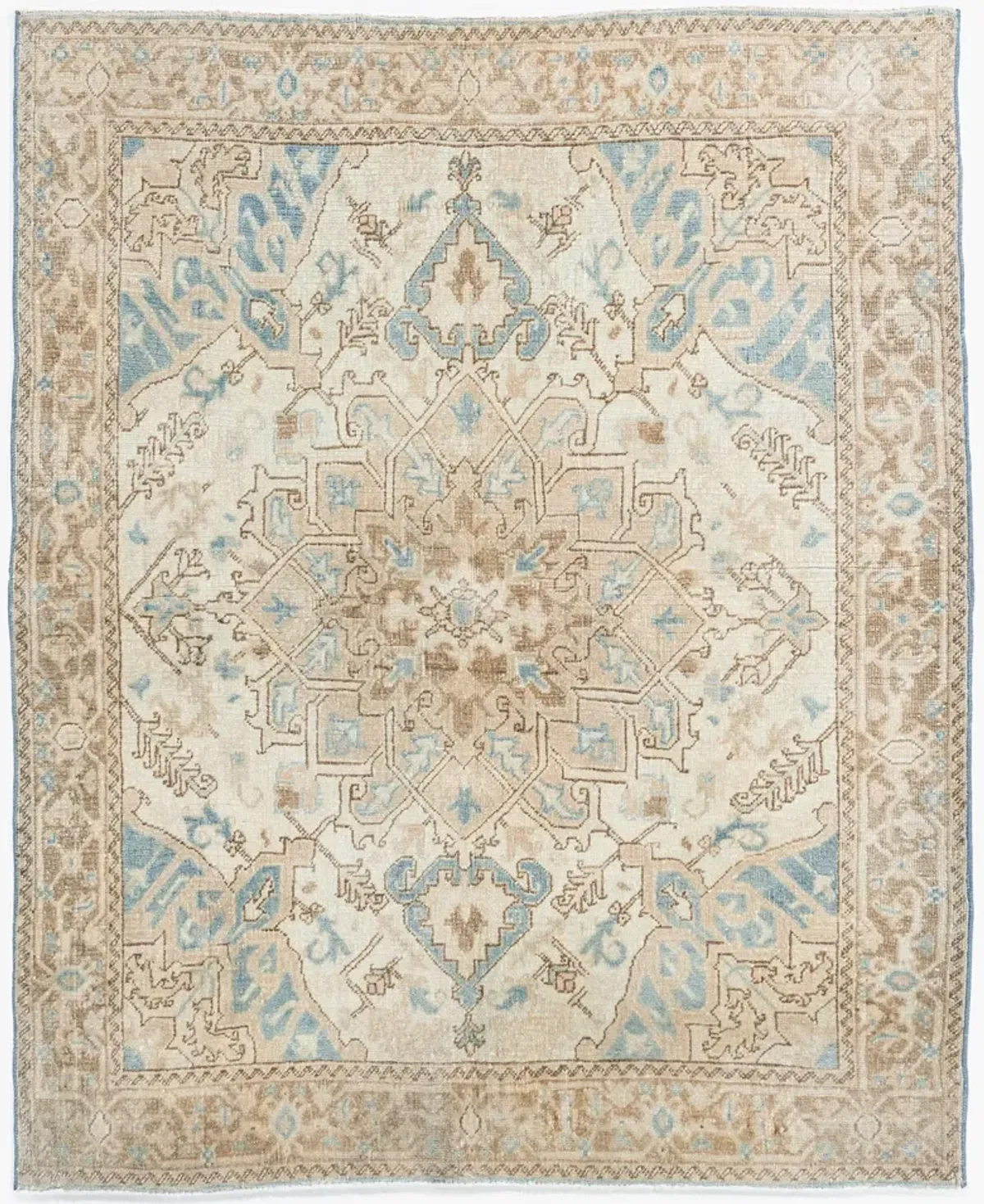 Ivory Persian Heriz Area Rug - 3'7"x4'5" - Ivory