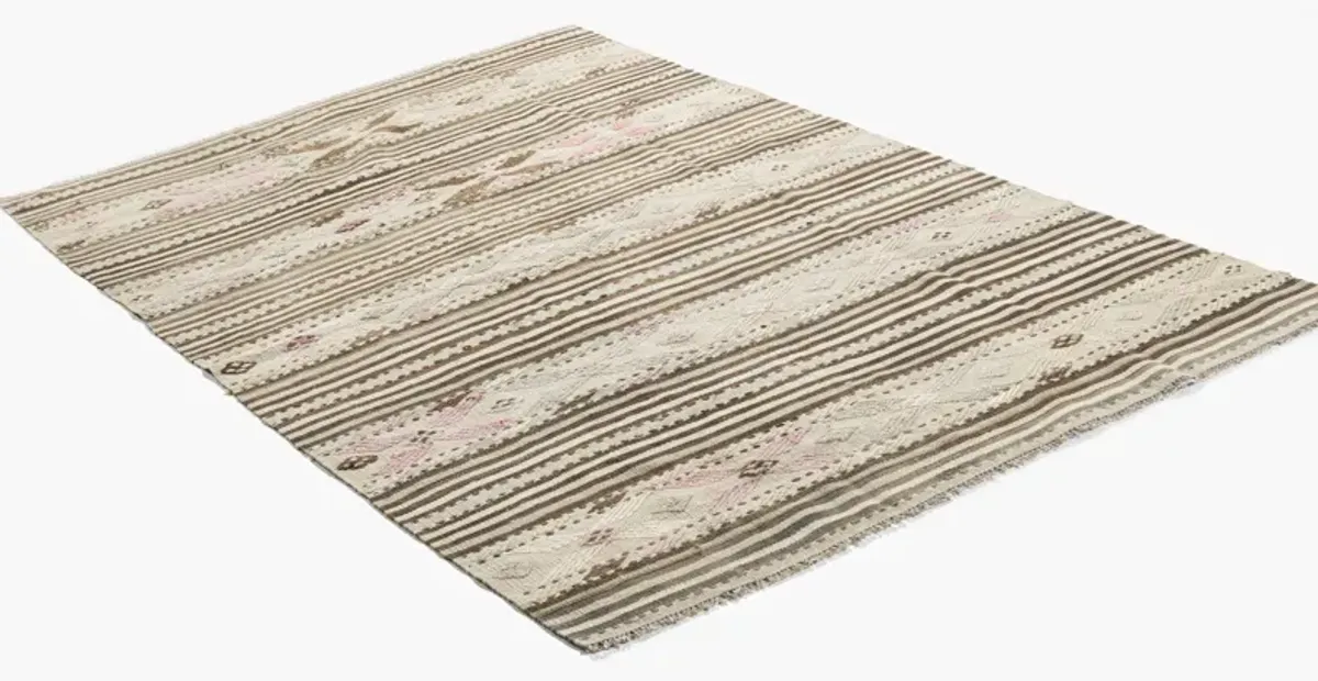 Beige Turkish Kilim Area Rug - 4'3"x7'2" - beige