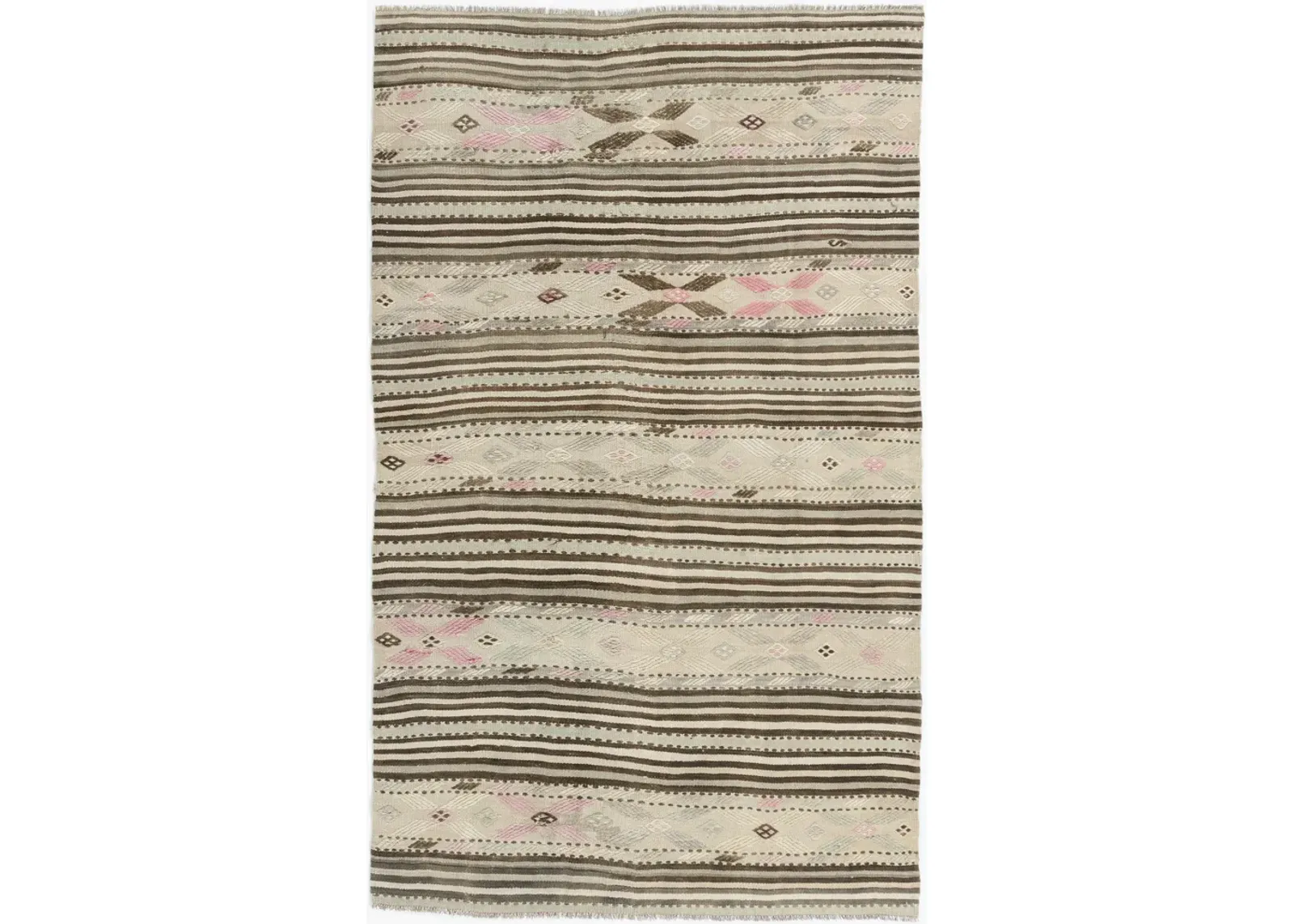 Beige Turkish Kilim Area Rug - 4'3"x7'2" - beige