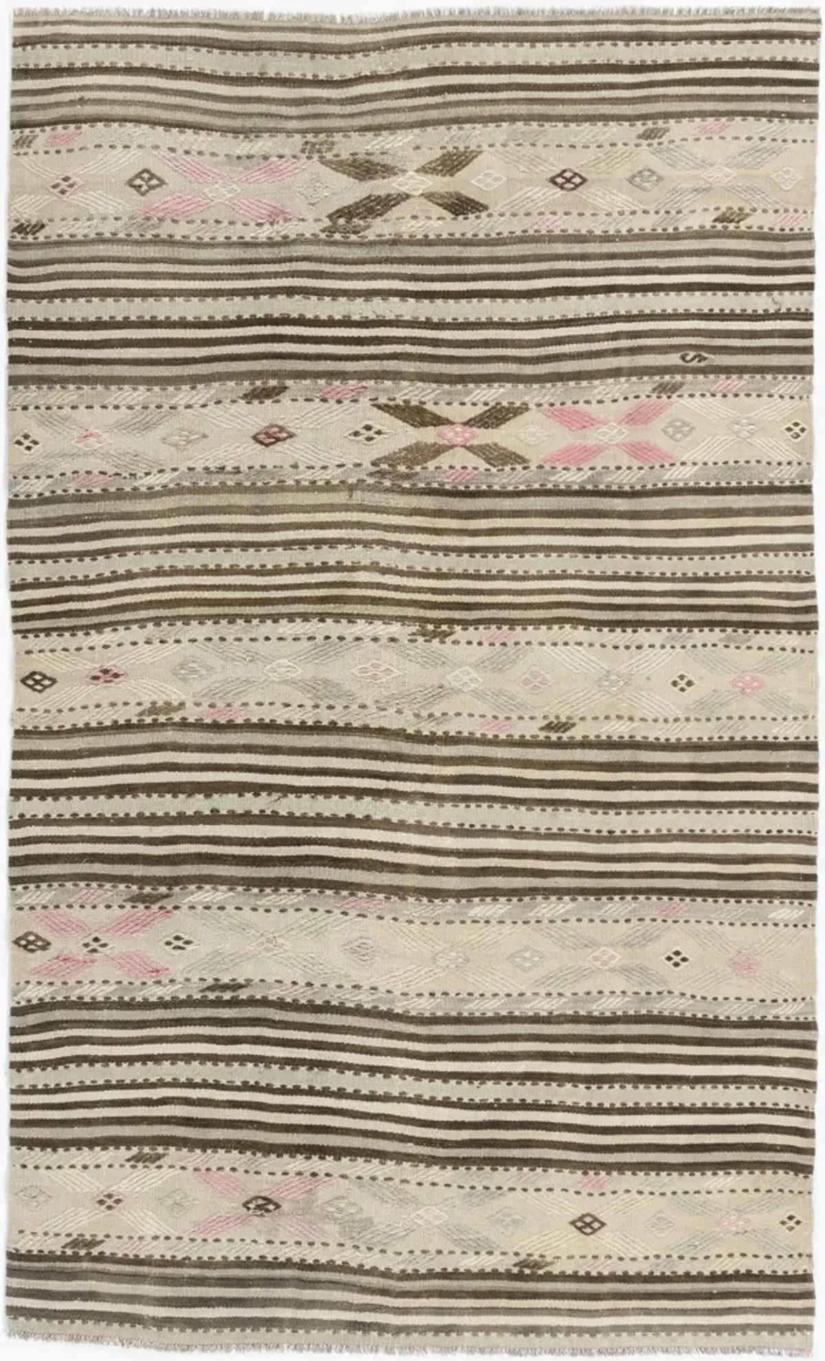 Beige Turkish Kilim Area Rug - 4'3"x7'2" - beige