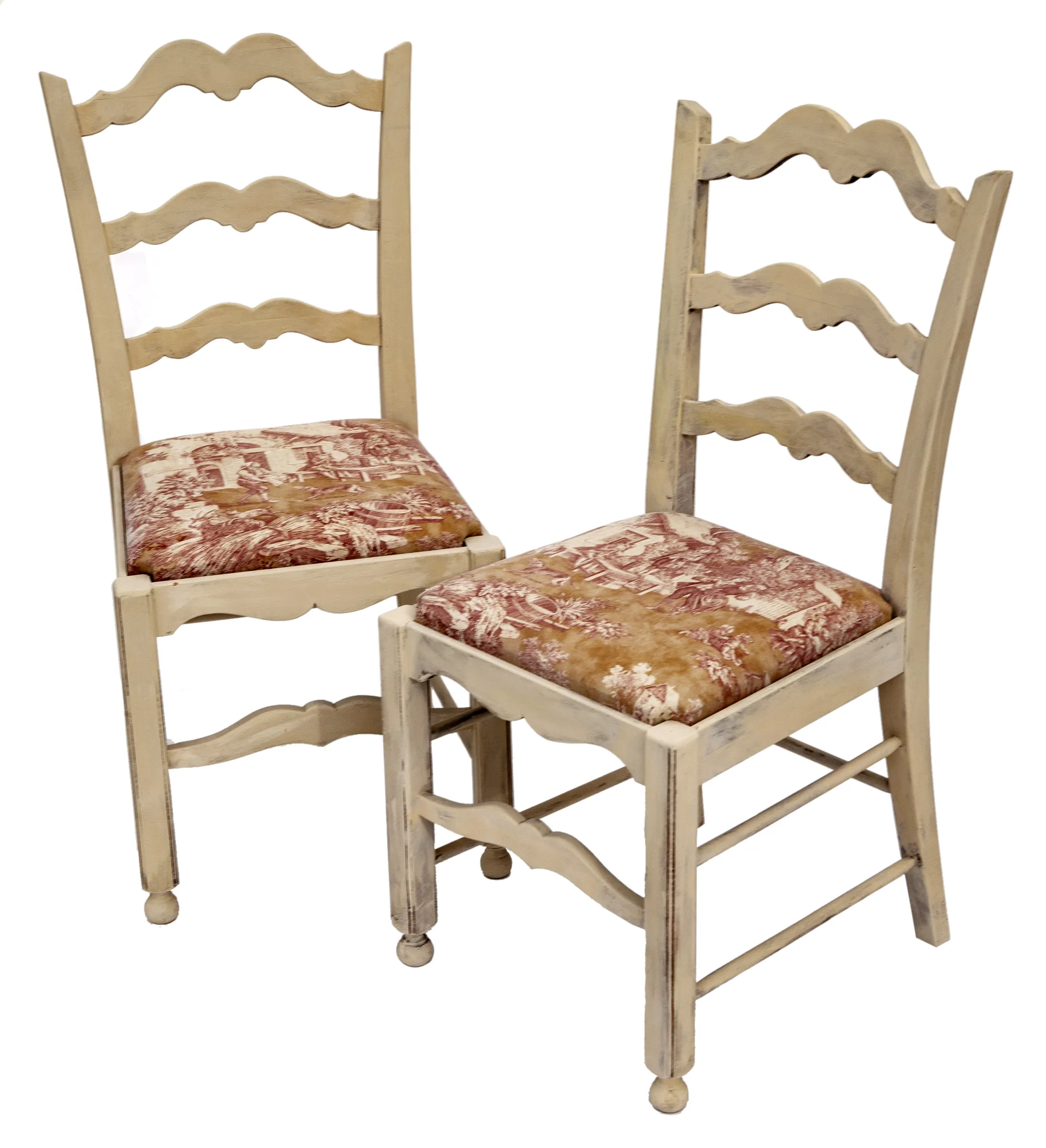 French Painted Chairs Scenic Upholstery - Fleur de Lex Antiques - Beige