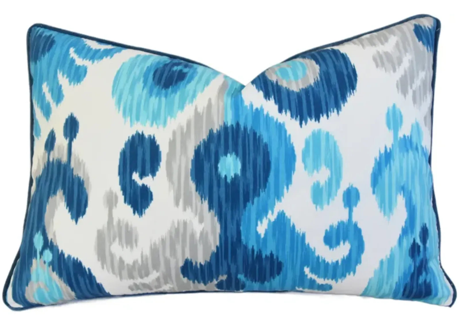 Blue - White & Gray Ikat Pillow