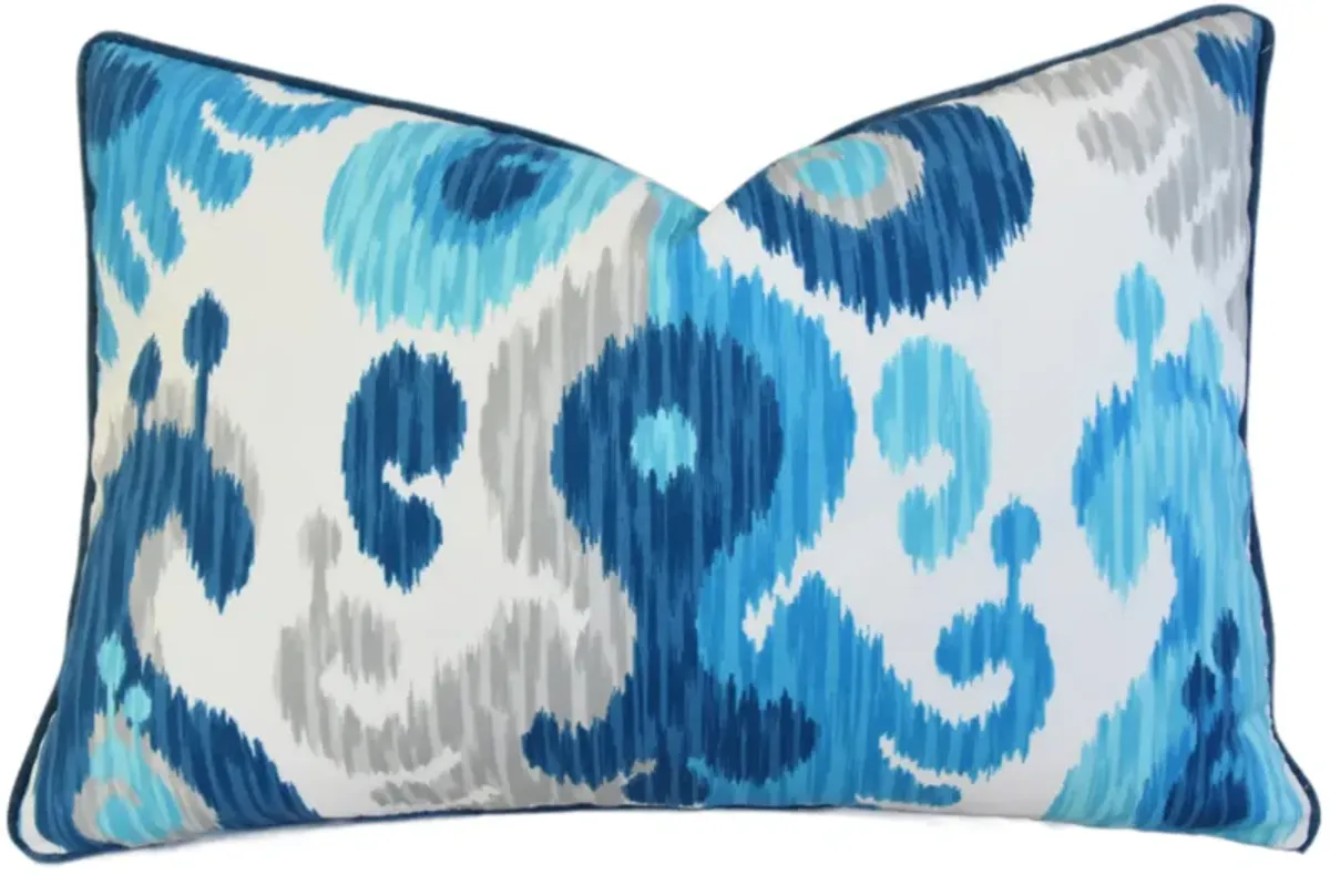 Blue - White & Gray Ikat Pillow