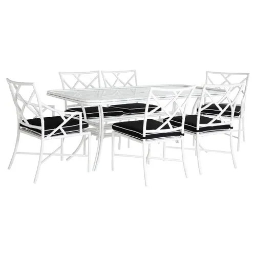 Kit 7-Pc Dining Set - Black/White Welt