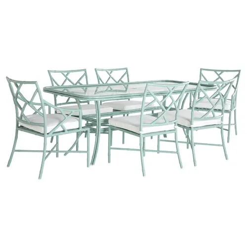 Kit Celadon 7-Pc Dining Set - White