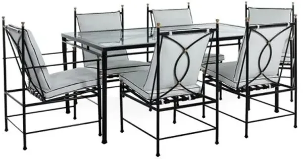 Frances 7-Pc Rectangular Dining Set - White/Black Welt