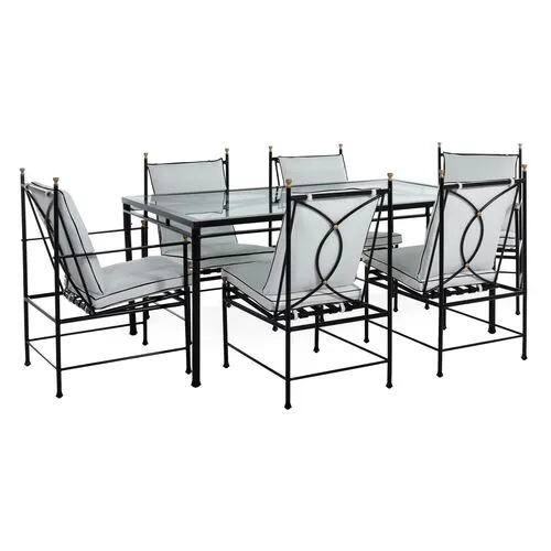 Frances 7-Pc Rectangular Dining Set - White/Black Welt