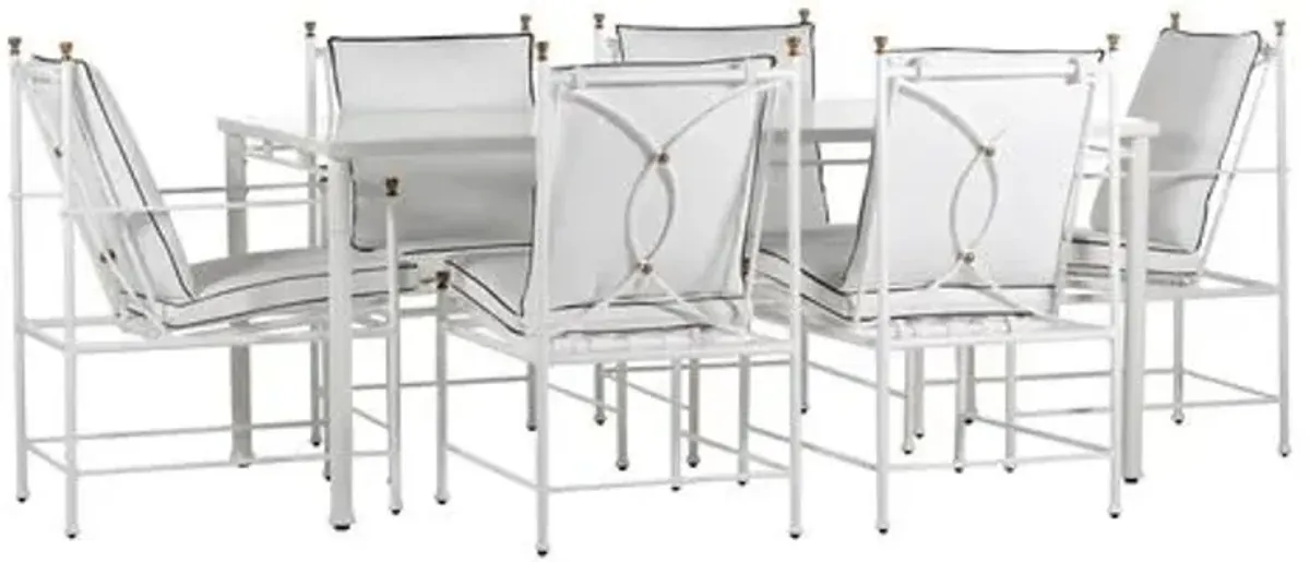 Frances White 7-Pc Rectangular Dining Set - White/Black Welt