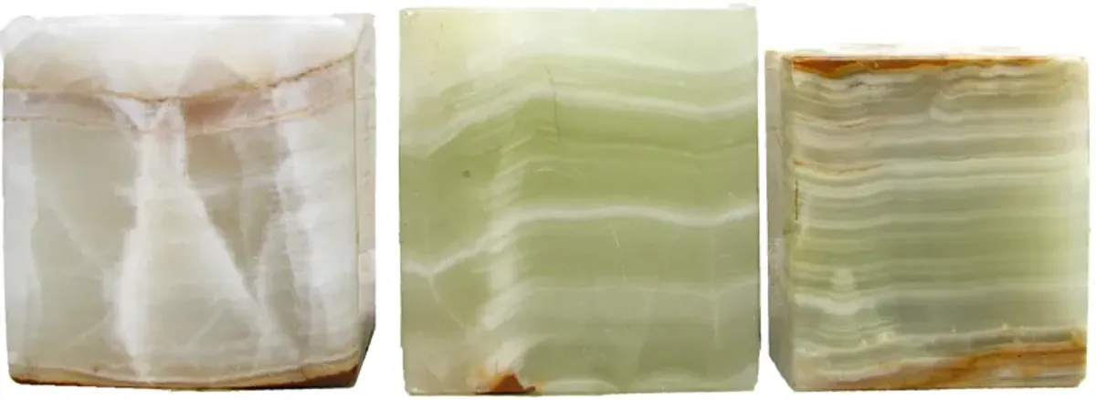 Sage Green & White Onyx Stone Cubes - Set of 3 - Chez Vous