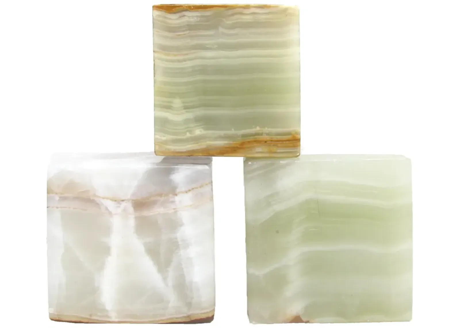 Sage Green & White Onyx Stone Cubes - Set of 3 - Chez Vous