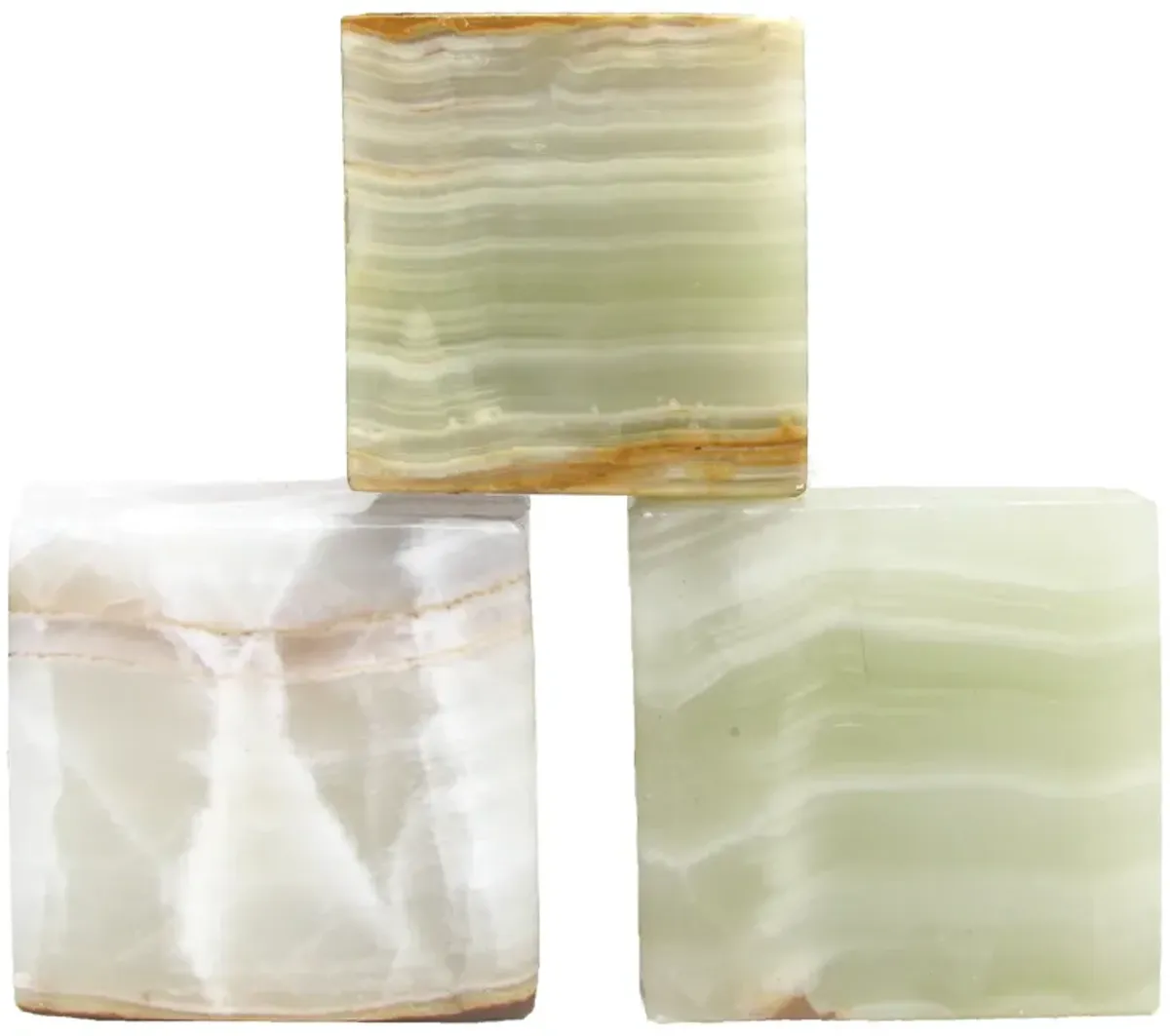 Sage Green & White Onyx Stone Cubes - Set of 3 - Chez Vous