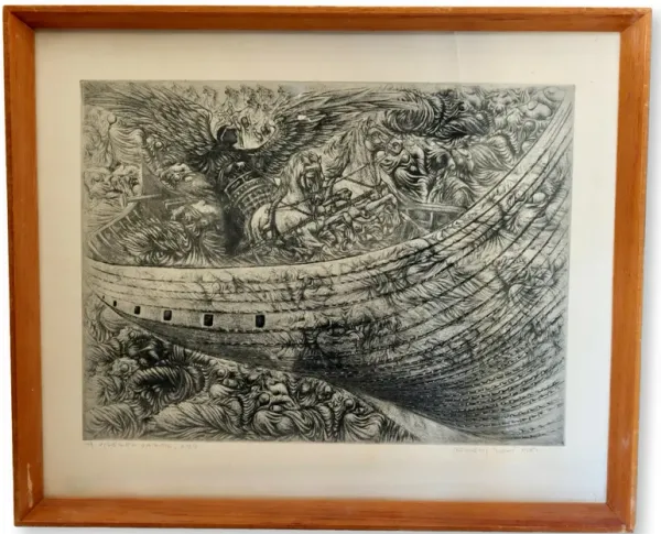 Midcentury Framed Dark Religious Etching