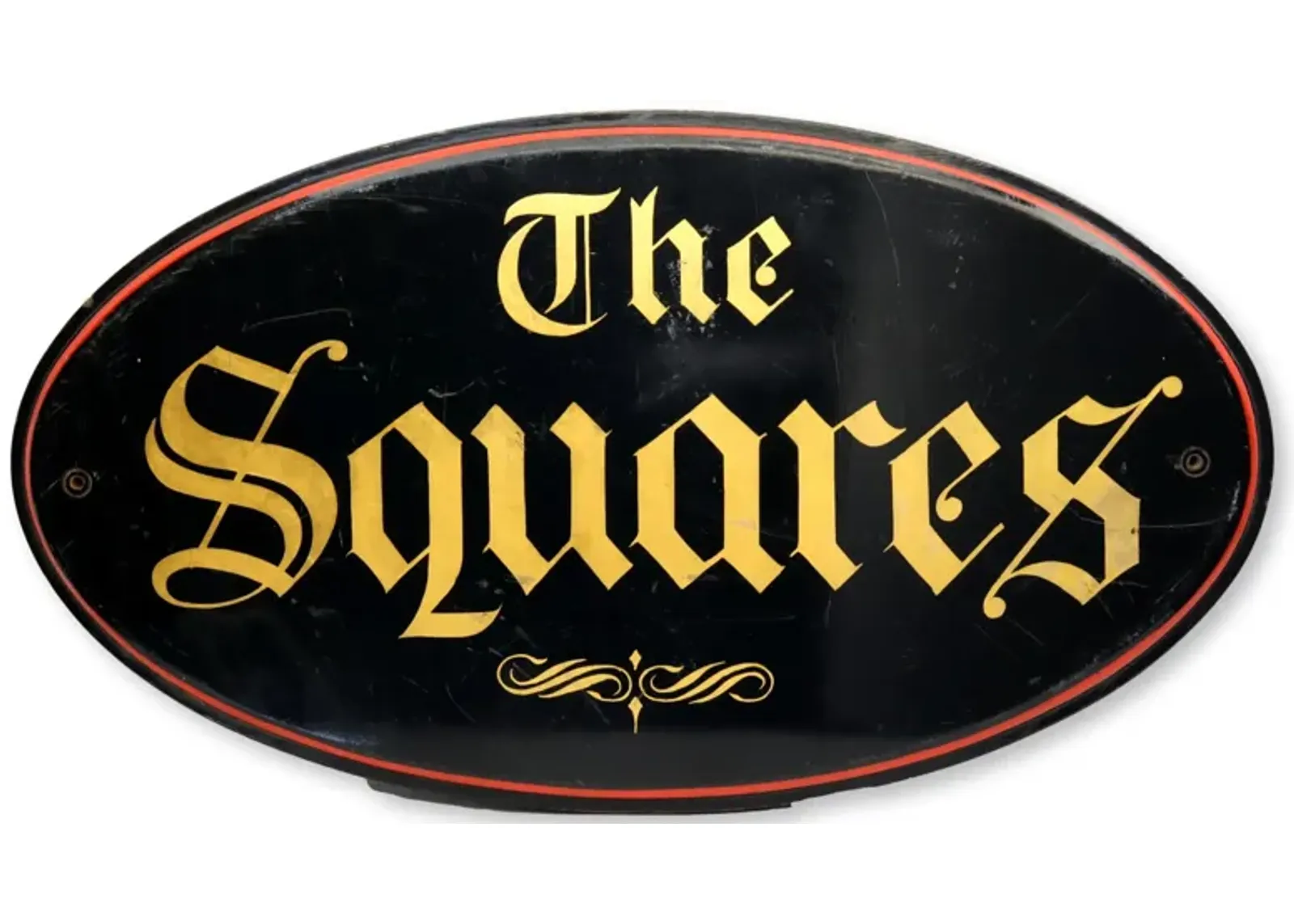 1940s "The Squares" English Pub Sign - The Queens Landing - Black