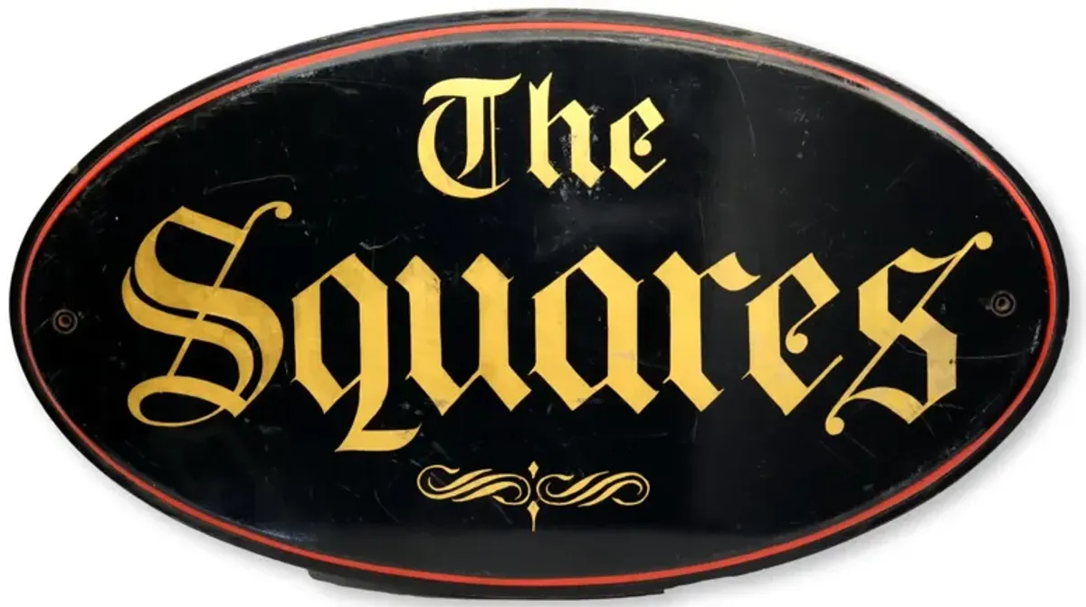 1940s "The Squares" English Pub Sign - The Queens Landing - Black