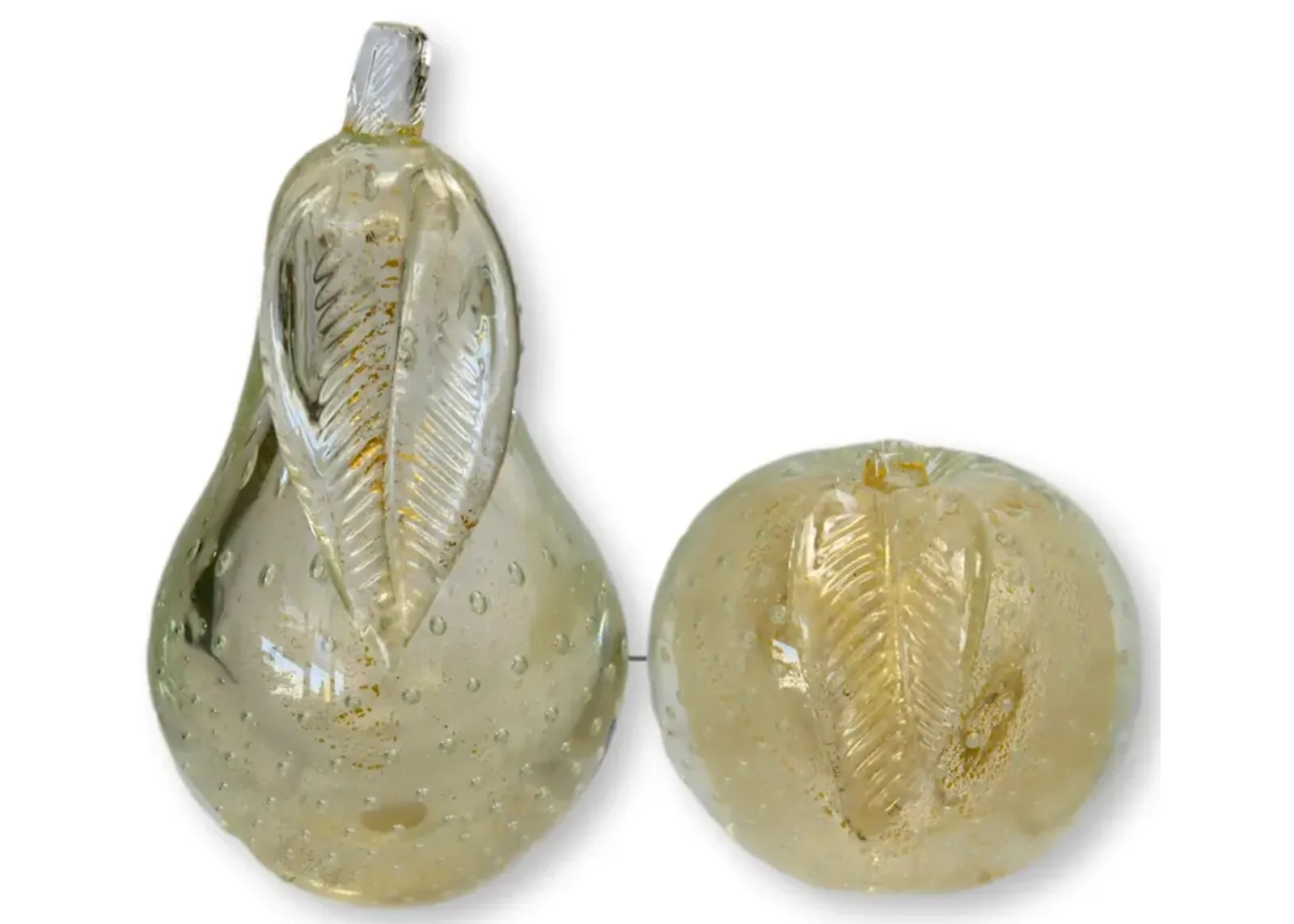 Midcentury Murano Pear & Apple Bookends - The Queens Landing - Gold