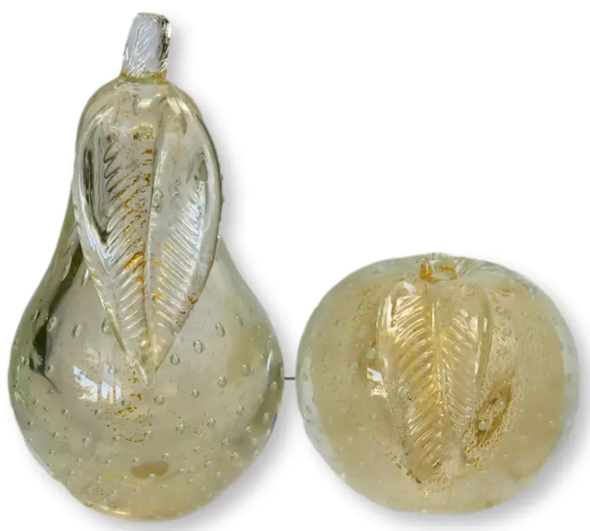 Midcentury Murano Pear & Apple Bookends - The Queens Landing - Gold