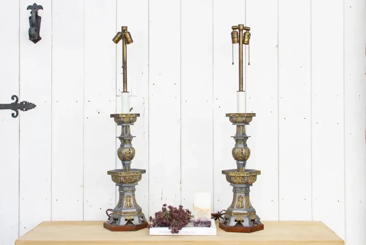 Pair of Tall Vintage Asian Table Lamps - de-cor