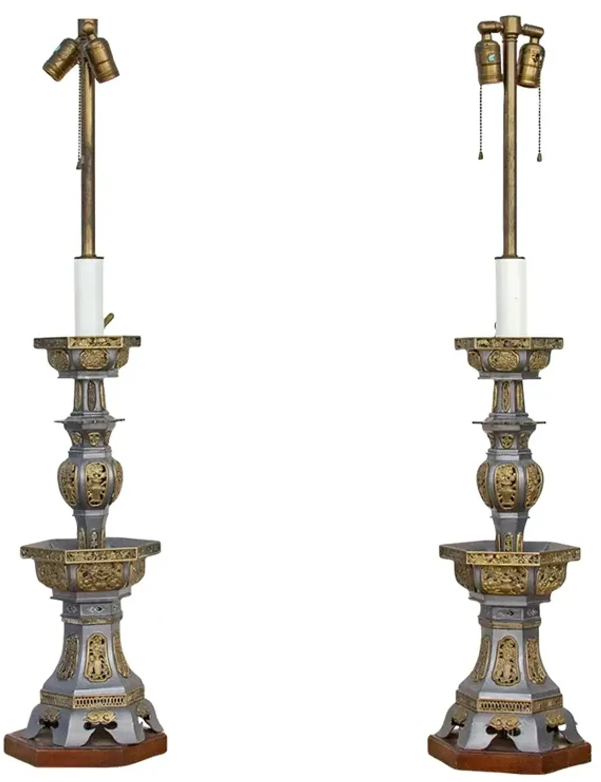 Pair of Tall Vintage Asian Table Lamps - de-cor