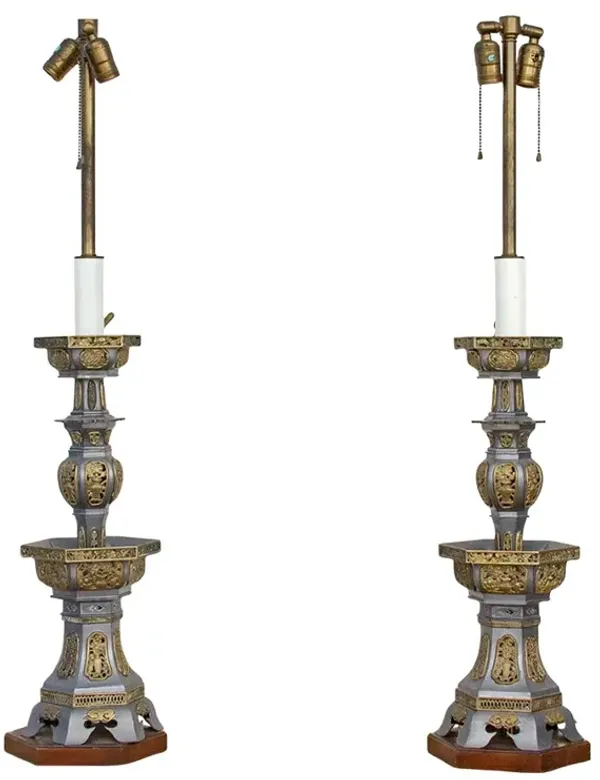 Pair of Tall Vintage Asian Table Lamps - de-cor