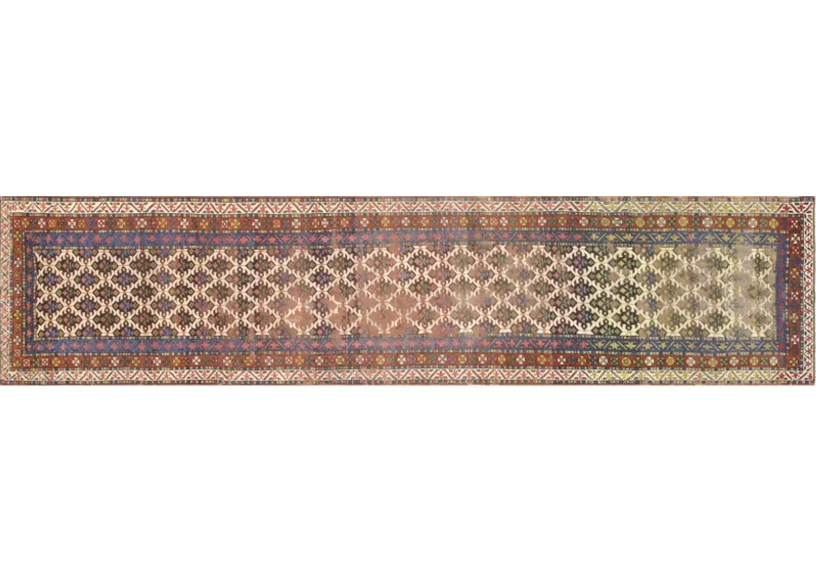 1920s Persian Heriz Runner - 3'2"x13'9" - Nalbandian - Green