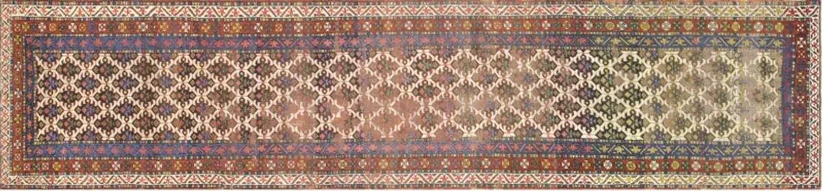 1920s Persian Heriz Runner - 3'2"x13'9" - Nalbandian - Green