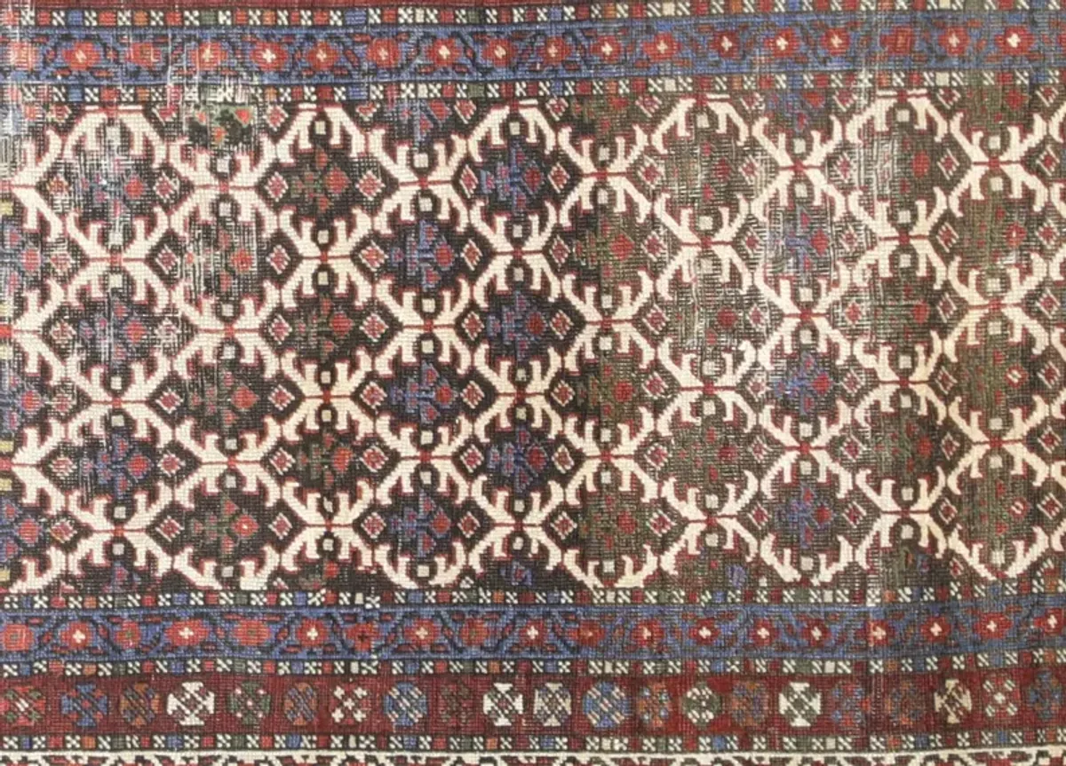 1920s Persian Heriz Runner - 3'1"x14' - Nalbandian - blue