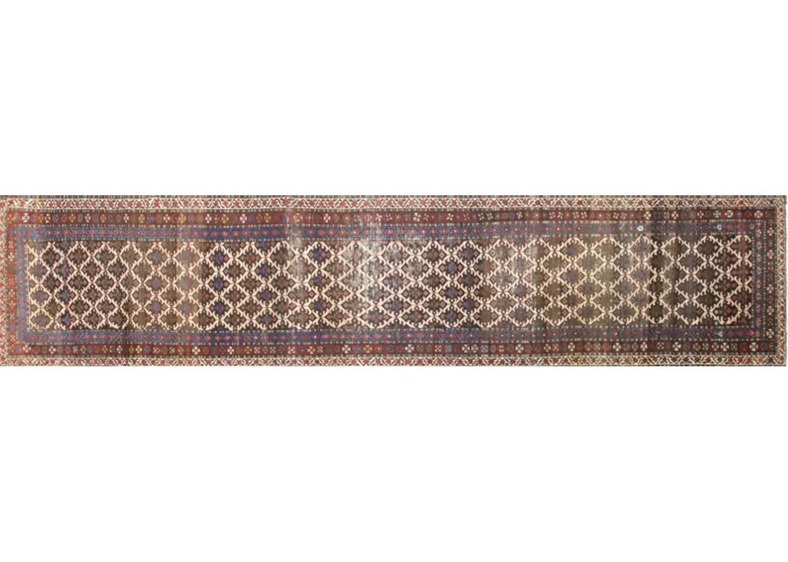 1920s Persian Heriz Runner - 3'1"x14' - Nalbandian - blue