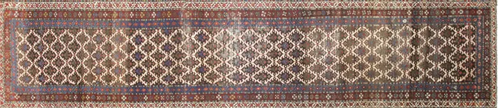 1920s Persian Heriz Runner - 3'1"x14' - Nalbandian - blue