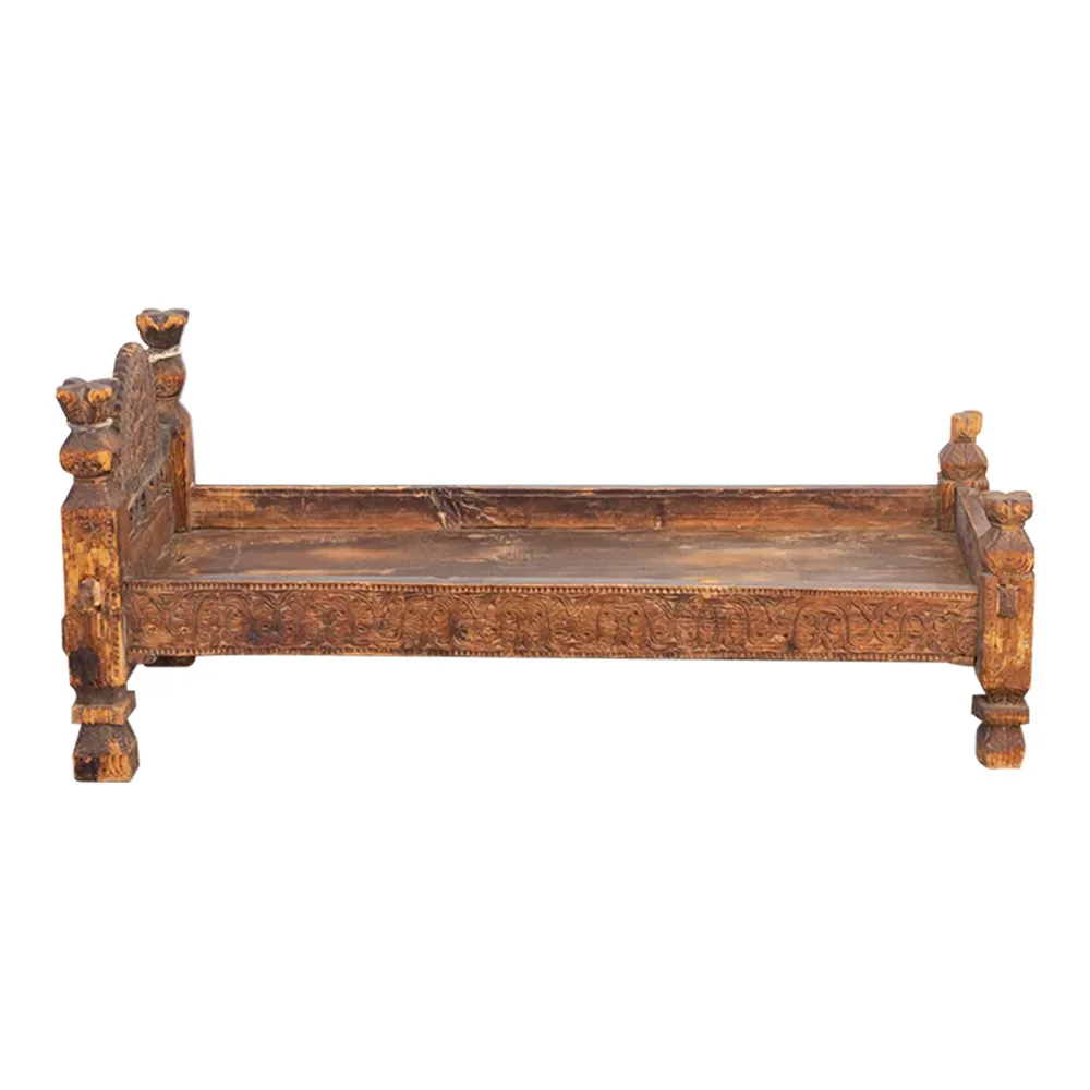 Rare Swat Valley Carved Bed - de-cor - Brown