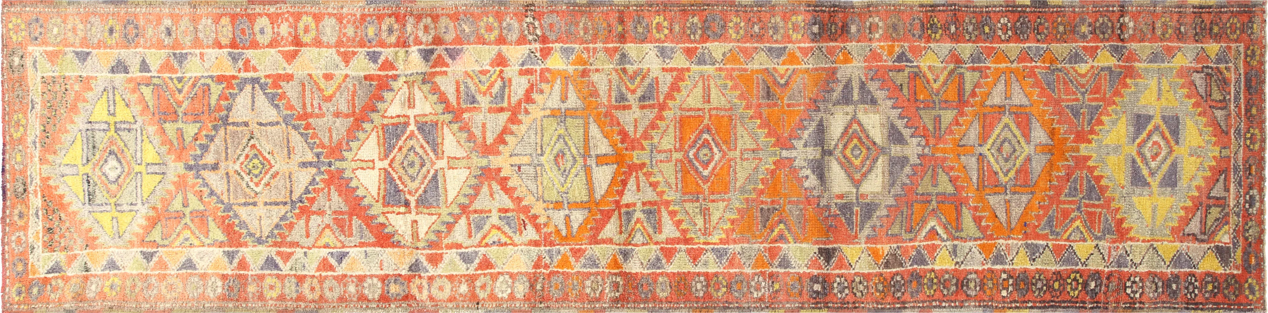 1960s Turkish Oushak Runner -2'8" x11' - Nalbandian - Orange