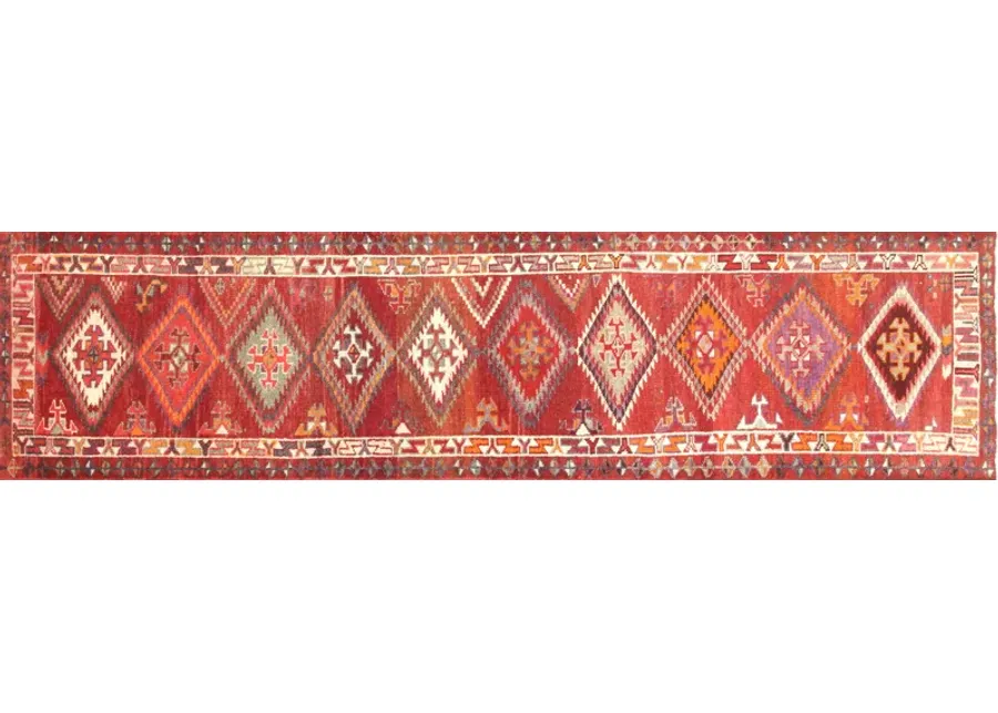 1960s Turkish Oushak Runner - 3'x12' - Nalbandian - Red