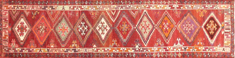 1960s Turkish Oushak Runner - 3'x12' - Nalbandian - Red