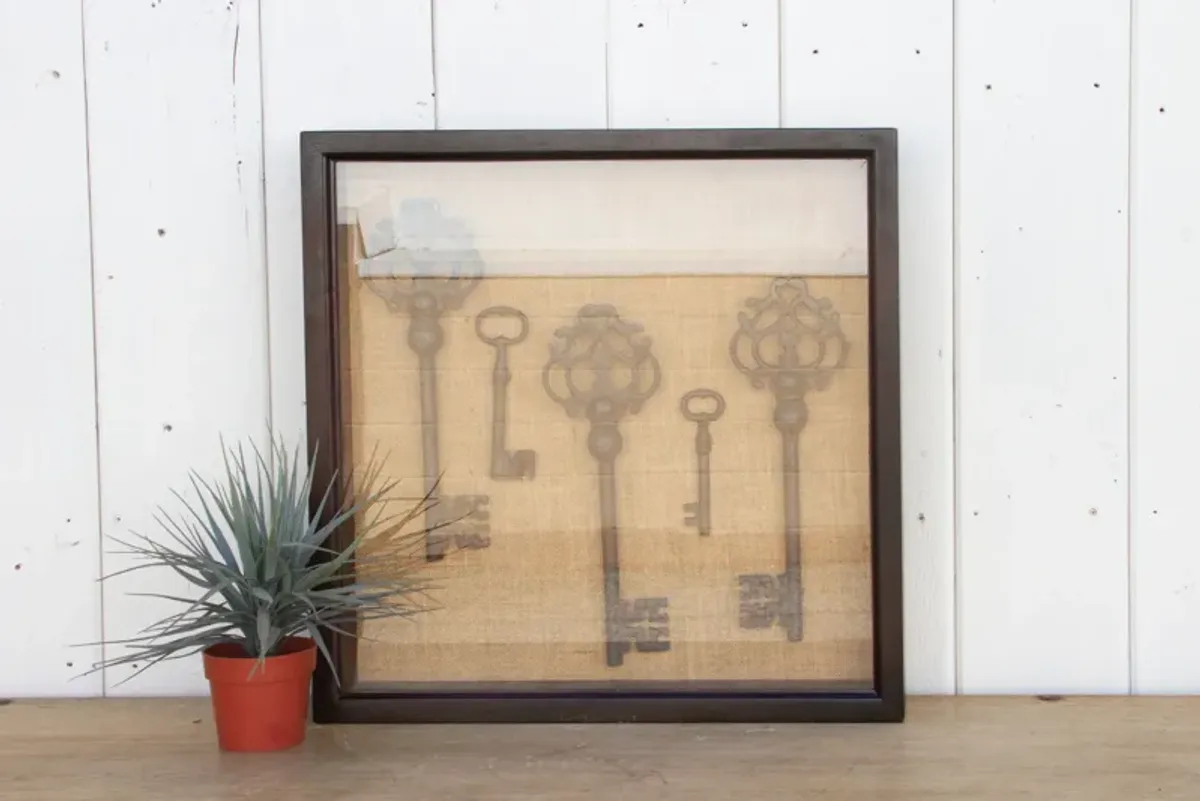 Vintage Keys Shadow Box Wall Art - de-cor - Brown