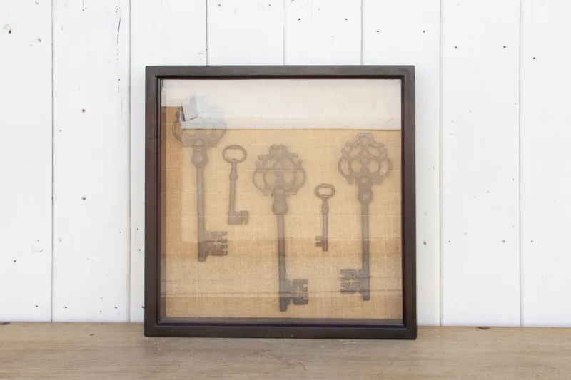 Vintage Keys Shadow Box Wall Art - de-cor - Brown