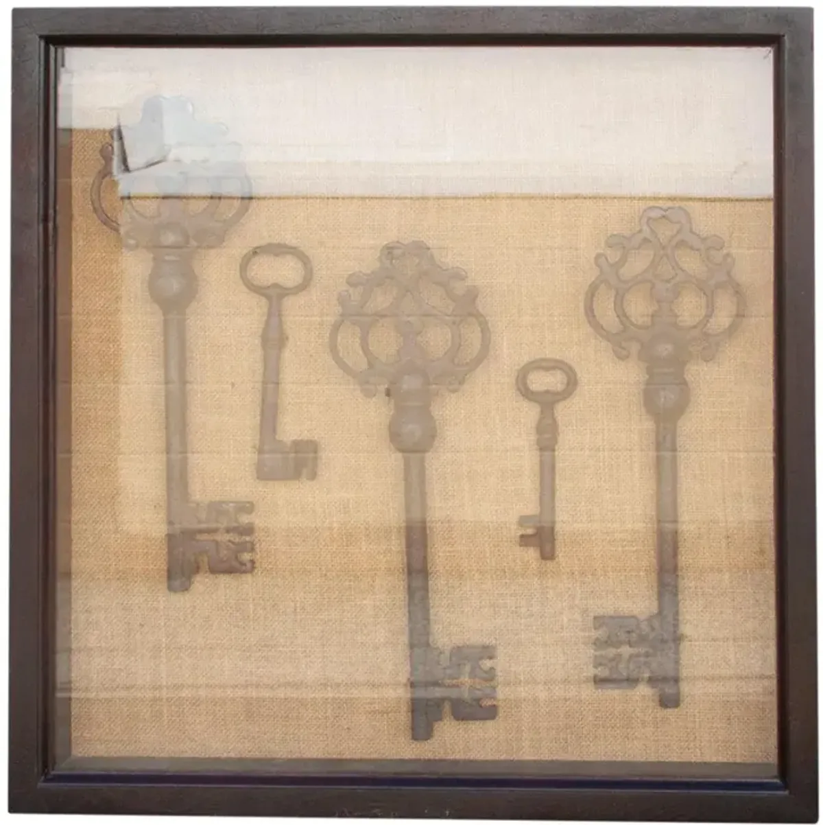 Vintage Keys Shadow Box Wall Art - de-cor - Brown