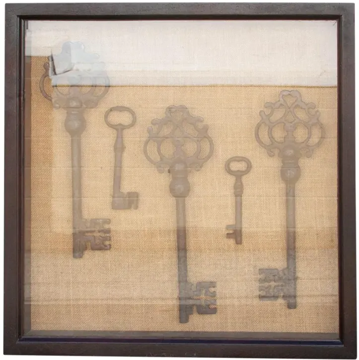 Vintage Keys Shadow Box Wall Art - de-cor - Brown