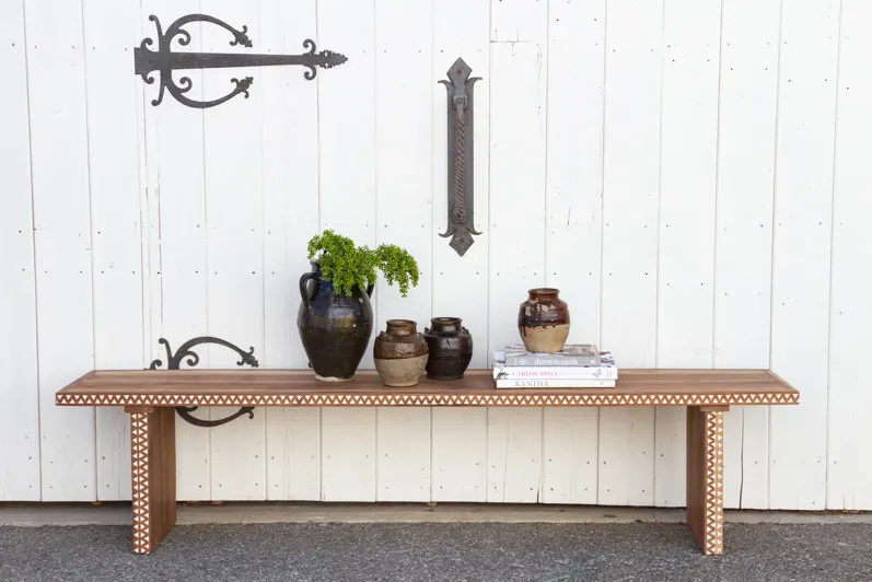 Long Parson Mother of Pearl Inlay Bench - de-cor - Brown