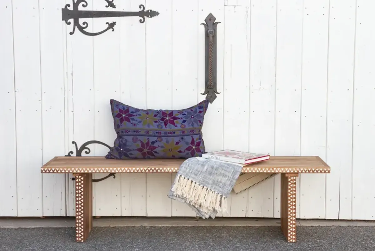 Reconstructed Old Wood Inlaid Bench - de-cor - Brown