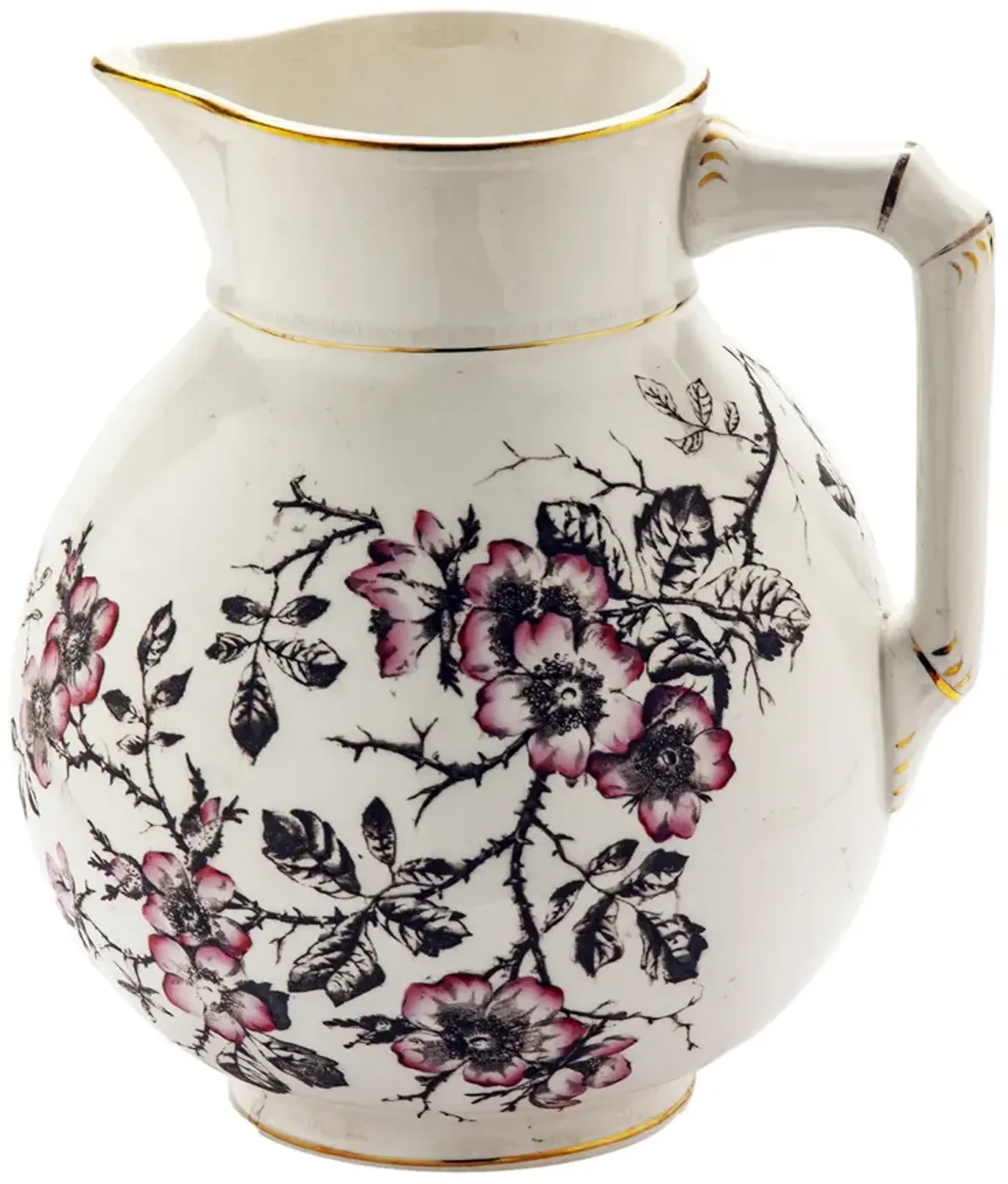 Antique Ironstone Pitcher Pink Roses - Fleur de Lex Antiques - White