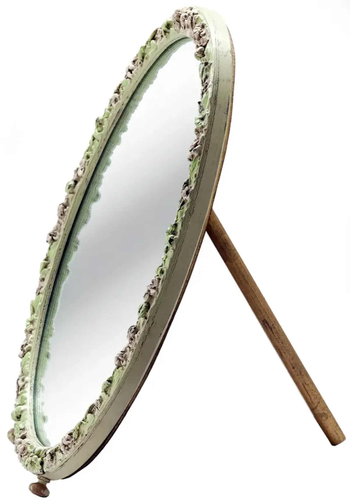 Oval Barbola Floral Frame Table Mirror - Fleur de Lex Antiques - White