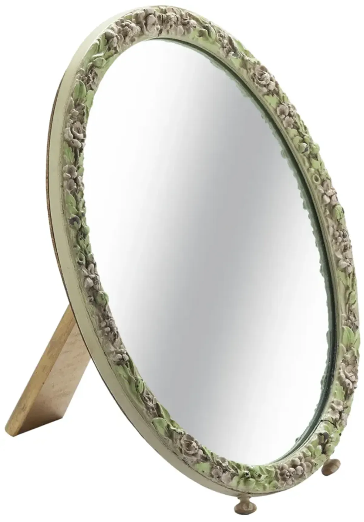 Oval Barbola Floral Frame Table Mirror - Fleur de Lex Antiques - White