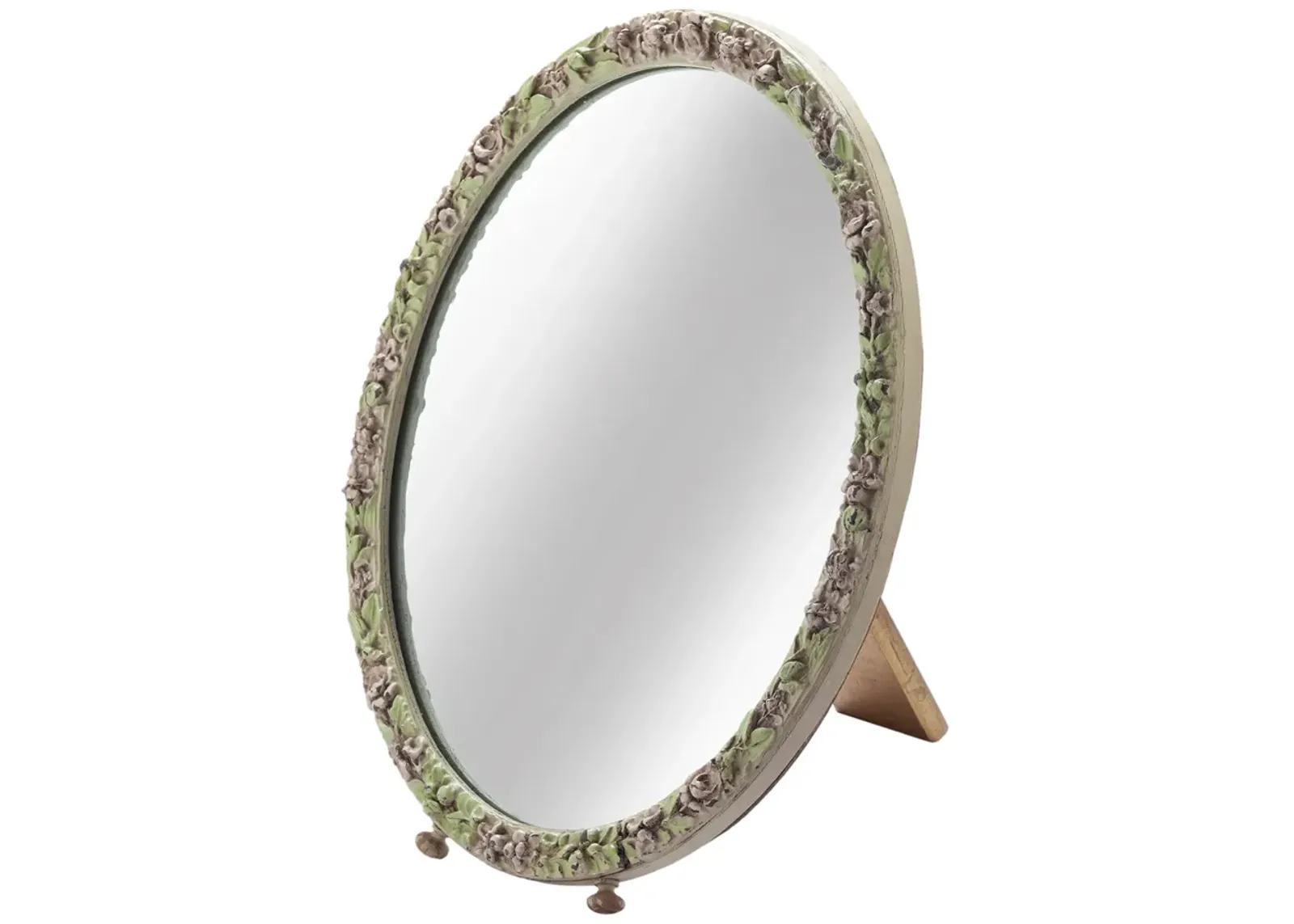 Oval Barbola Floral Frame Table Mirror - Fleur de Lex Antiques - White