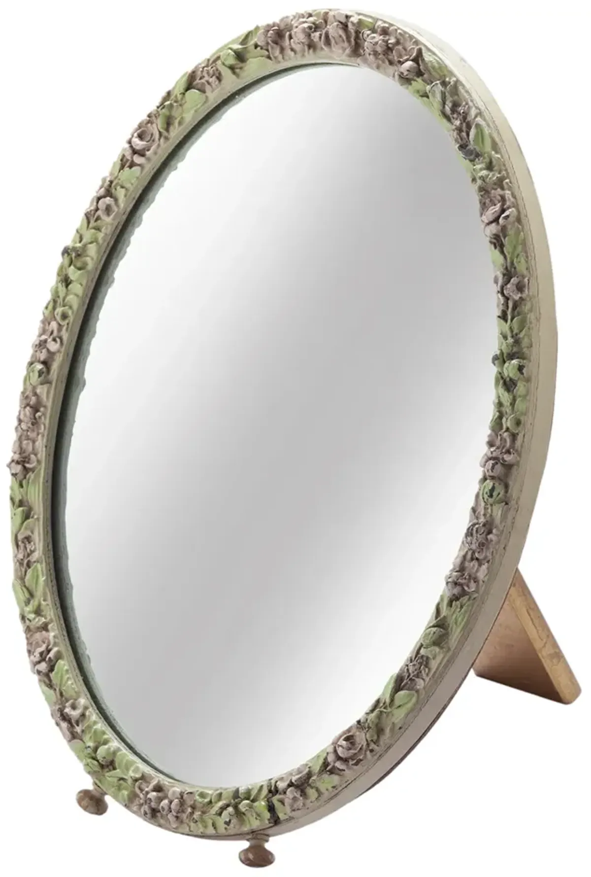 Oval Barbola Floral Frame Table Mirror - Fleur de Lex Antiques - White