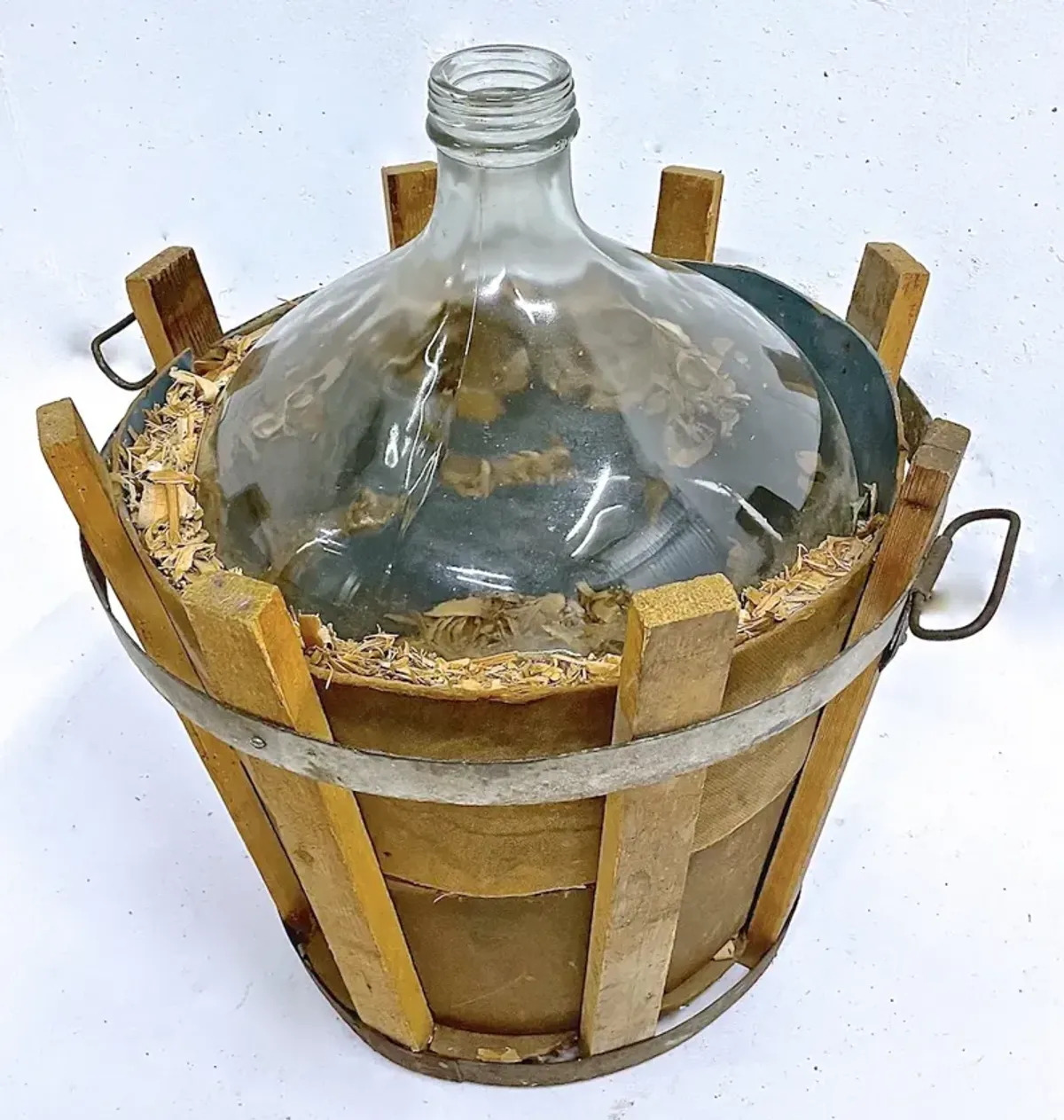 Large Demijohn In Slatted Barrel - Vermilion Designs - Brown