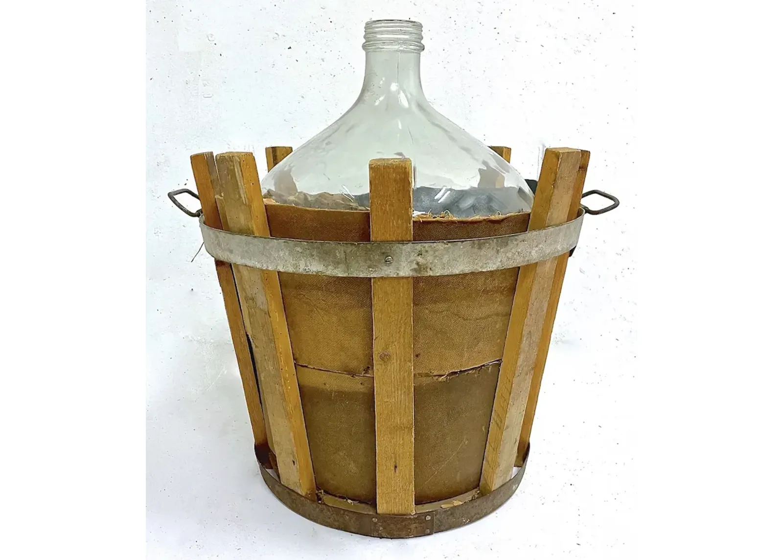 Large Demijohn In Slatted Barrel - Vermilion Designs - Brown