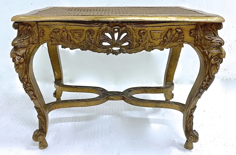 Antique French Caned & Carved Gilt Bench - Vermilion Designs - Brown