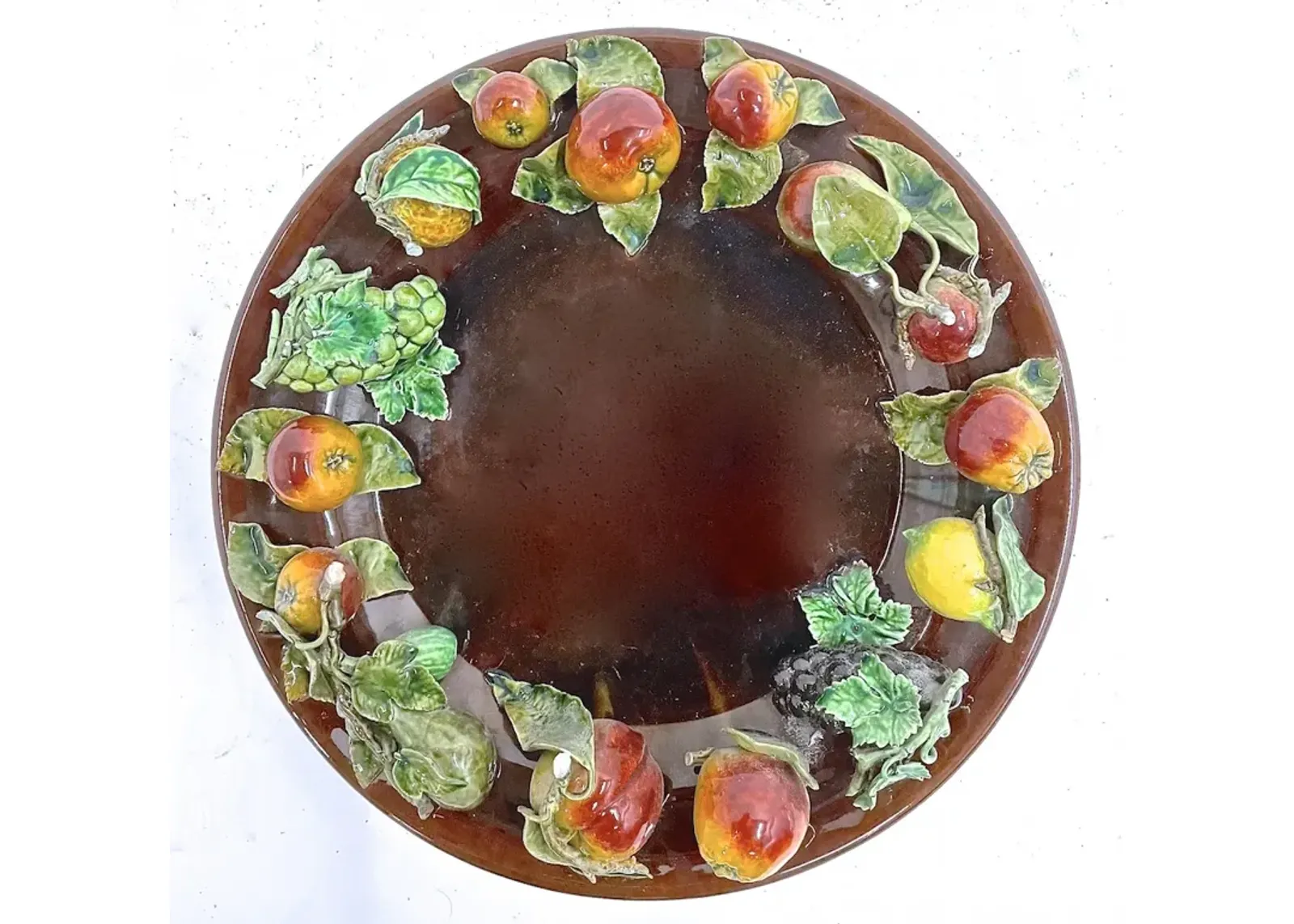 Portuguese Majolica Fruit Platter/Plaque - Vermilion Designs - Brown