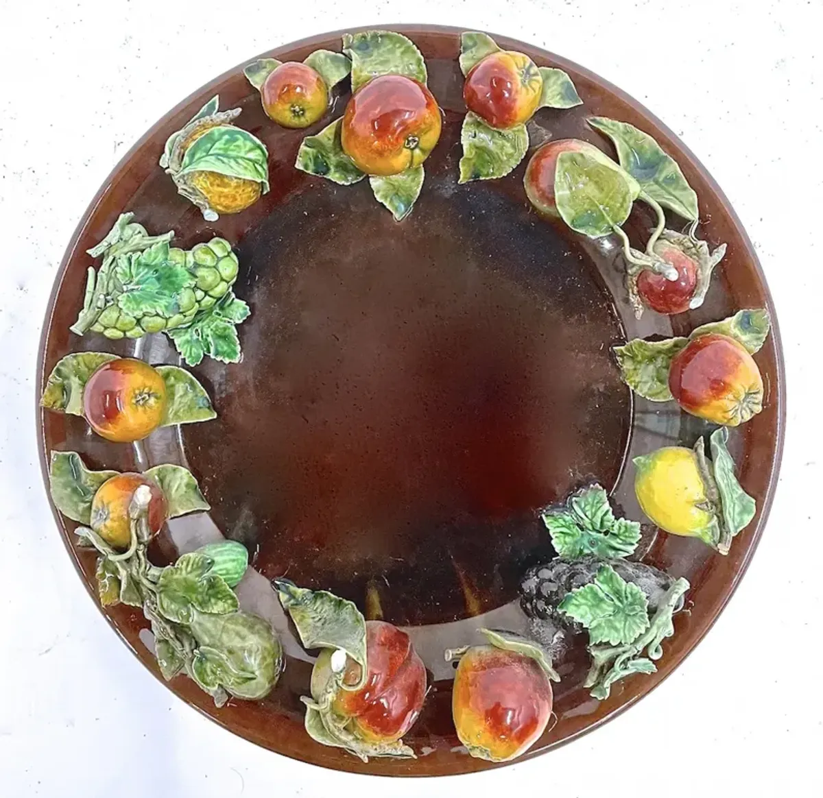 Portuguese Majolica Fruit Platter/Plaque - Vermilion Designs - Brown